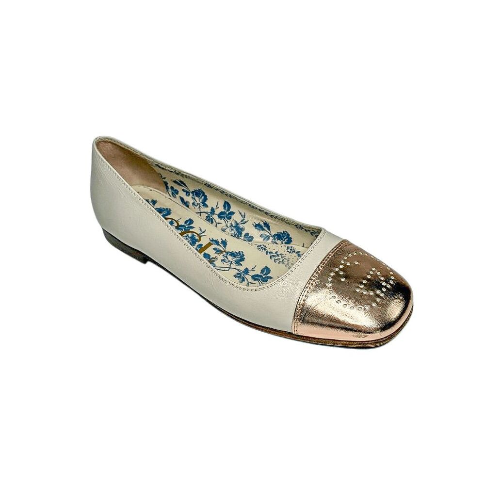 Gucci Hills Ballet Flats EU 39 Mystic White Cap Toe GG Logo Leather Authentic